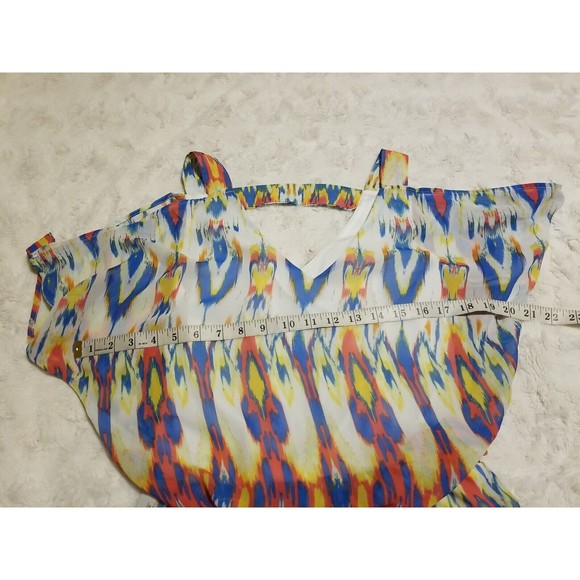 Bisou Bisou Dress Womens Size 4 Chiffon Cold Shoulder Multicolor Lined - Picture 13 of 15